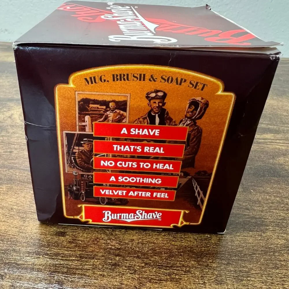 Vtg Burma Shave Mug & Soap Set Kit Retro Ceramic Cup Grooming Skincare Self Care